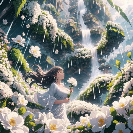 10143-1799946039-masterpiece, best quality, white flowers, 1girl, floating flowers, waterfall, rain, wind, big breasts,.jpg